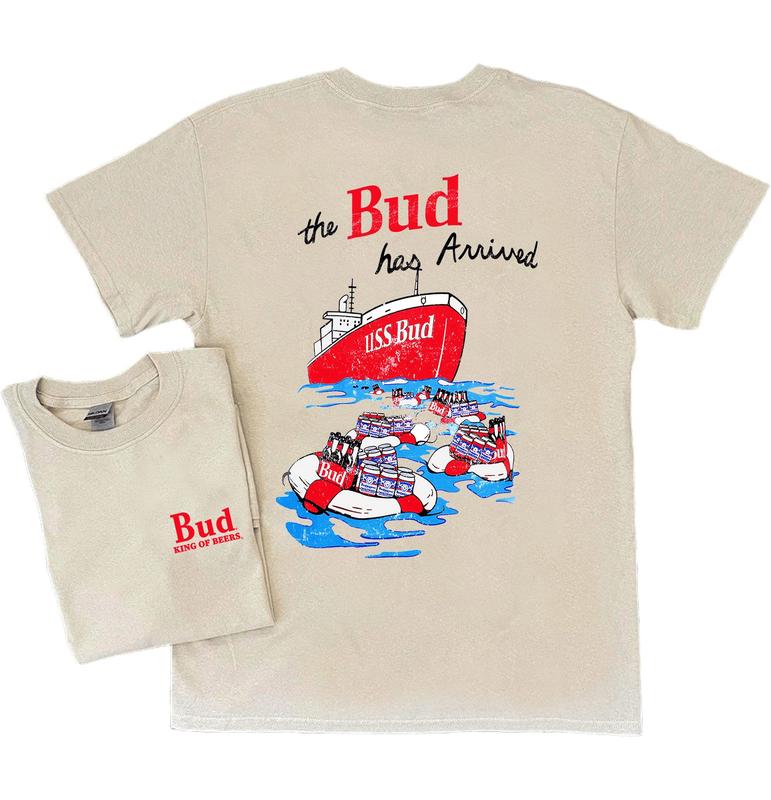 Budweiser 90'S Ship T-Shirt - 2 Side - Trendy To Timeless - Cross-Gender Fashion - Unisex Design - Colorful Range - Size Choices Galore, Unisex All St
