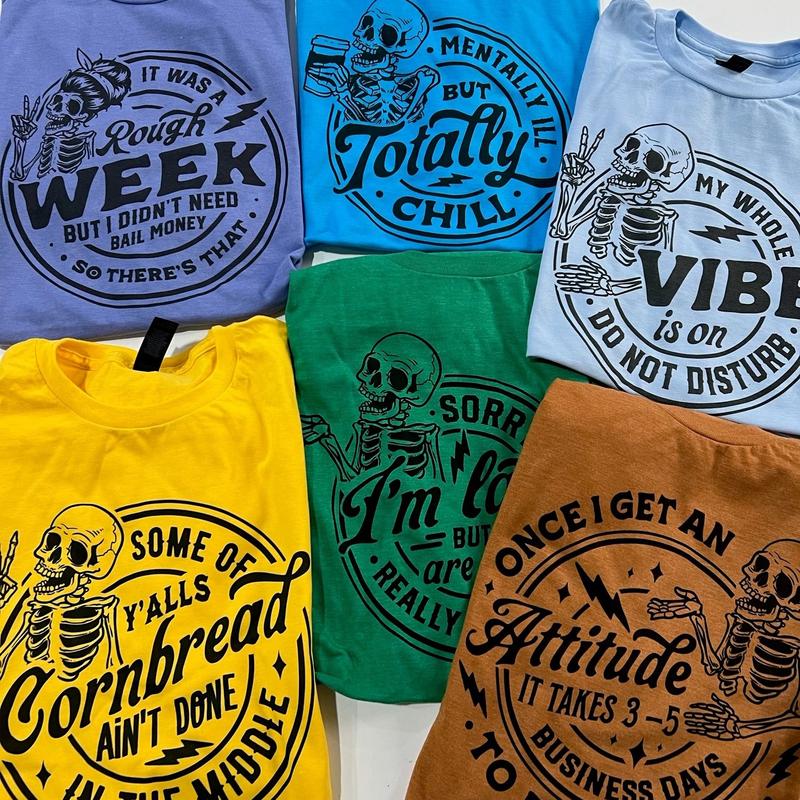 Sarcastic Skull Tshirts Funny Attitude Rocker Tees Rough Week and Bail Money Tshirt Cornbread Ain't Done In The Middle T-shirt Sorry I'm Late Top Humo