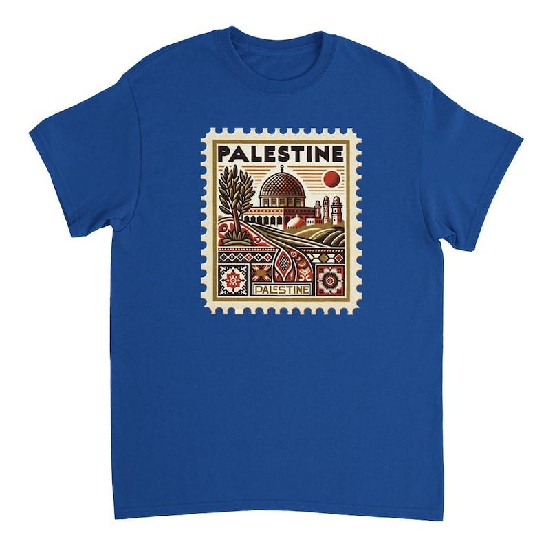 Vintage Palestine Culture Postage Stamp Unisex Crewneck T-shirt Casual Collar Cotton Fabric Cotton Fabric