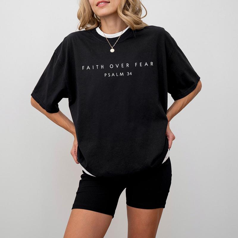 Faith over Fear Comfort Shirt, Psalm 34 Christian T-Shirt, Minimal Christian Shirt, Bible Verse Shirt, Religious Tee, Faith Shirt, Christian Shirts Fo