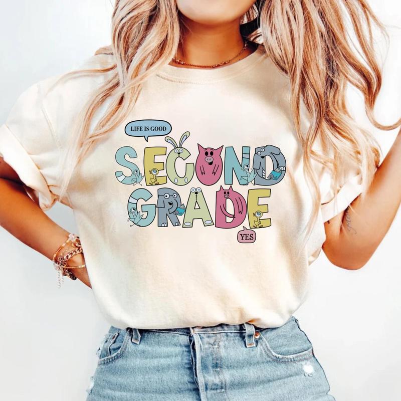 Second Grade Elephant and Piggie Shirt, 2nd Grade Teacher Shirt, 2nd Grade Squad Shirt, Cute Pigeon Piggie Elephant Reading Books Funny Book Lover Shi