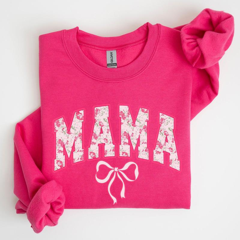 Mama, Coquette, Pink Bows, Trend, Girly, Soft Girl Era Sweatshirt, Women's Crew Neck, Crewneck Casual Comfort Womenswear ComfortableÂ Graphic