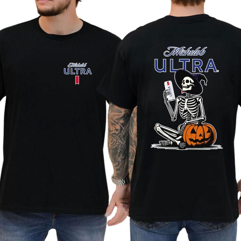 Michelob Ultra, Michelob Ultra Halloween Skeleton Pumpkin 2 Sides T-Shirt, Michelob Ultra Halloween Shirt, Halloween Shirt, For Men, For Women, Hallow