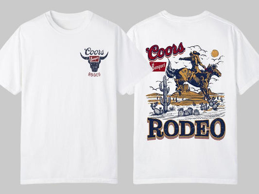 Vintage Coors Rodeo Graphic Tee, Retro Cowboy Shirt, Shirt For Mens, Classic Cotton Short Sleeve Top For Men, For Women