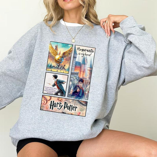 HP Hogwarts Is My Home Unisex Sweatshirt Hoodie Shirt Cotton Relaxed Fit, Hogwarts T-Shirt, Harry Tee