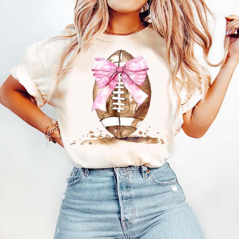 Coquette Pink Bow Football TShirt, Football Bow Tee, Fall Football Sweater, Football Season, Football Mom Sweatshirt, Game Day, coquette football