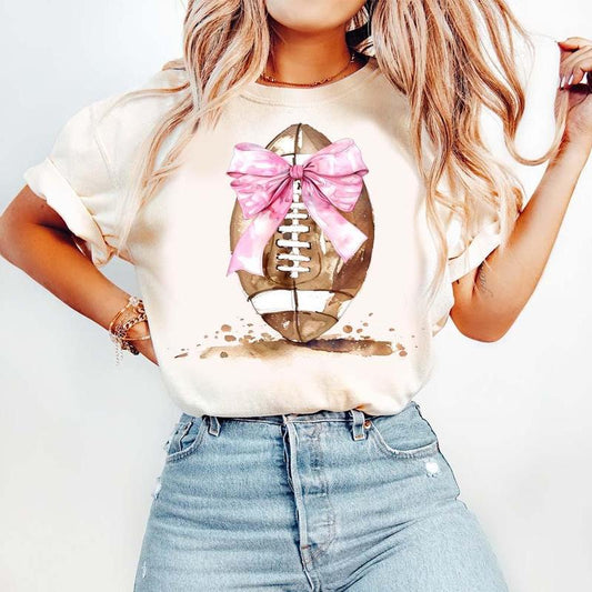 Coquette Pink Bow Football TShirt, Football Bow Tee, Fall Football Sweater, Football Season, Football Mom Sweatshirt, Game Day, coquette football