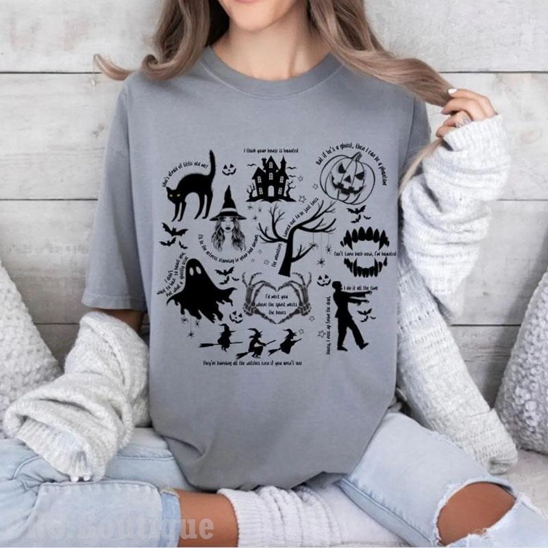 Spooky Swiftie Halloween Full Colors T-Shirt, Halloween Symbols & Lyrics Sweatshirt, Halloween Gift Sweatshirt Cotton Fit Top Womenswear