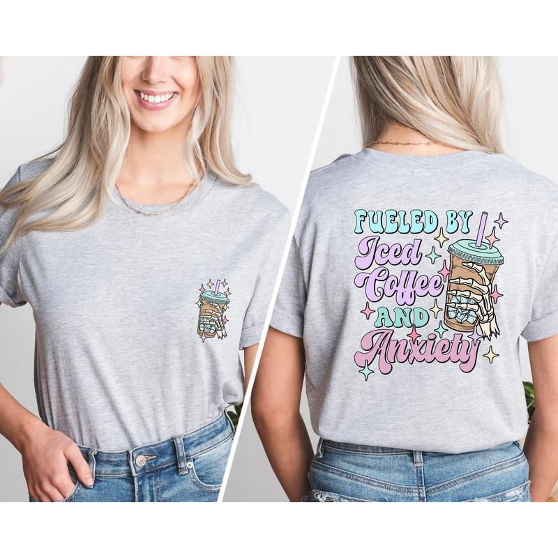 Fueled By Iced Coffee and Anxiety Shirt, Coffee and Anxiety Shirt, Coffee Addict Tee, Create and Caffeinate, Coffee Lover Shirt, Sarcastic Gift