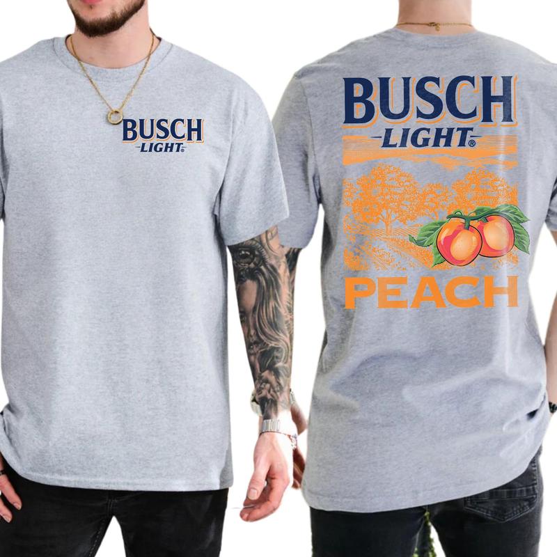 Busch Light Peach Scenic 2 Sided T-Shirt, Beer Drinking Gift For Men, Drink Shirt, Unisex Drinker Tee, Soft Fabric Casual Menswear, Classic Cotton Top