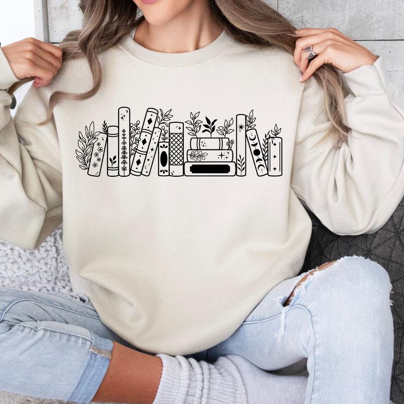 Too Many Books Crewneck in Ivory - Adult Soft Womenswear