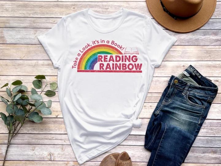 Retro Comfort Reading Rainbow Shirt - Perfect Teacher Gift, Book Lover Gift, Gift for Him, Gift for Her, Crew Neck T-shirt, Trending T-shirt
