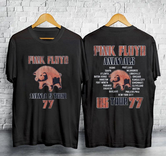 Vintage Pink Floyd Animals Tour 1977 Cities Navy Music Band Shirt Tour Concert Rock Band Album Concert Merch, Gift For Fan, Trendy Tee, Graphic Single