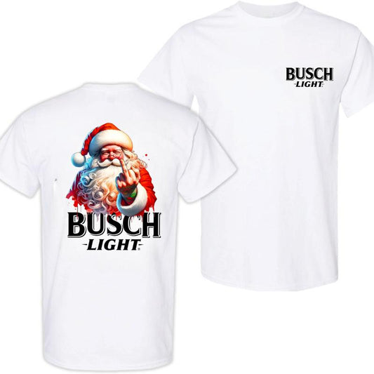 Busch Light, Santa Middle Finger Funny Red Santa Christmas 2 Sided T-shirt, Christmas Sweatshirt with beer, Perfect for outings and holidays, Unisex f