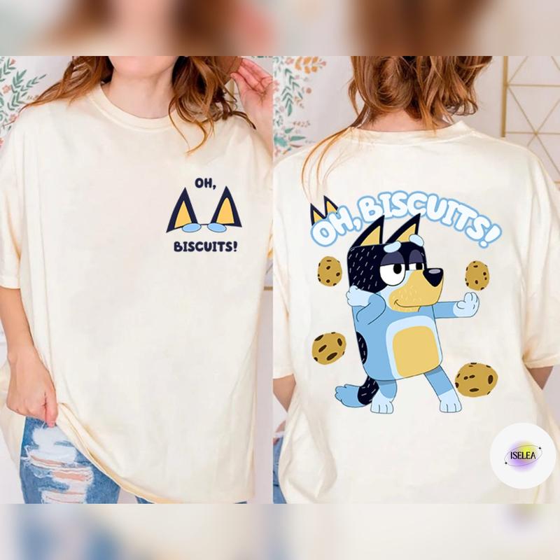 Bluey Biscuits T-Shirt, Oh Biscuits Shirt, Bandit Heeler Dance Shirt, Bluey 2 Side Shirt 2024, Bluey Bandit Shirt, Bluey Cool Dad