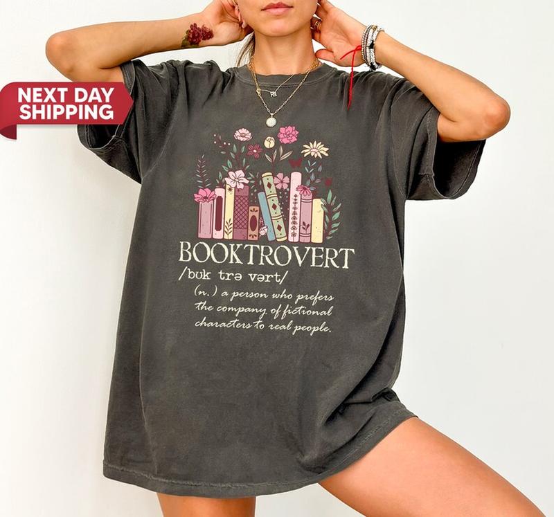 Booktrovert Book Lover Gift Shirt, Bookworm Librarian Cotton Top, Club Shirts Bookish Gift, Reader Enthusiast Unisex Cotton Softstyle Tee