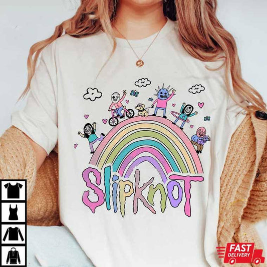 Cute Slipknot Rainbow Cartoon T-Shirt_Cotton T-Shirt, Perfect Tee, Gifts For Boyfriend and Girlfriend T-Shirt