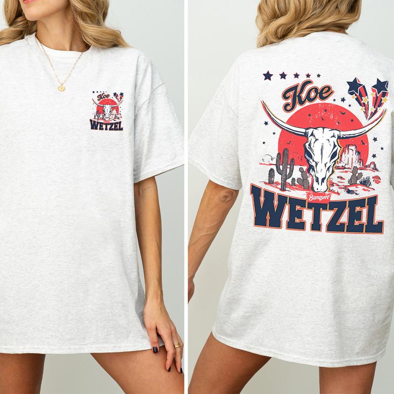 Vintage Koe Wetzel Bullhead Cowboy Shirt 2-Sided, Western Cowboy Printed Tee, Koe Wetzel Tshirt, Retro Bullhead T-shirt, Country Women's Tops, Soft Co
