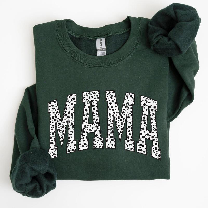 Mama, Dalmatian Print, Varsity, Retro, Vintage Sweatshirt, Crew Neck, Women's, Crewneck