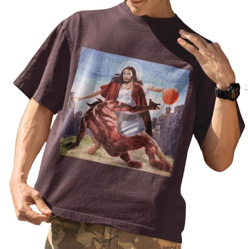 Jesus Crossing Up The Devil Christian T-Shirt, Jesus Shirt, Jesus Basketball Shirt, Unisex T Shirt Streetwear Menswear Top Underwear Tshirt
