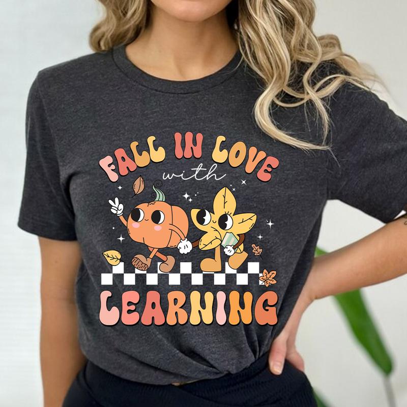 Groovy Teacher Shirt, Teacher Fall Shirt, Fall In Love With Learning Teacher, Teacher Pumpkin Shirt, Retro Teacher Shirt, Thanksgiving Tee