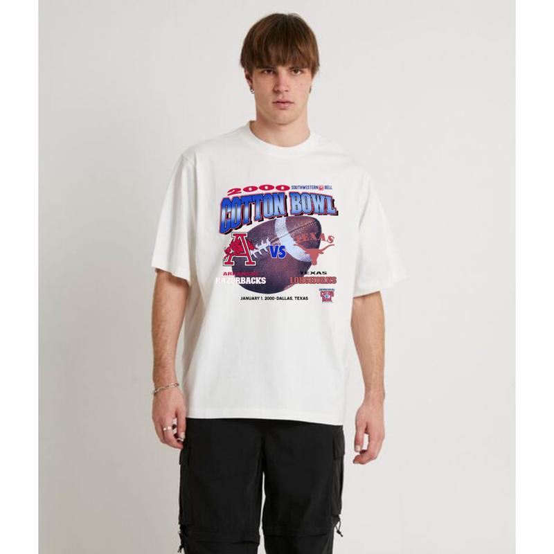 2000 VTG Arkansas VS Texas Cotton Bowl Vintage Graphic T-Shirt Cotton Short-sleeve Retro Streetwear Tshirt Menswear Top Shortsleeve Underwear Human