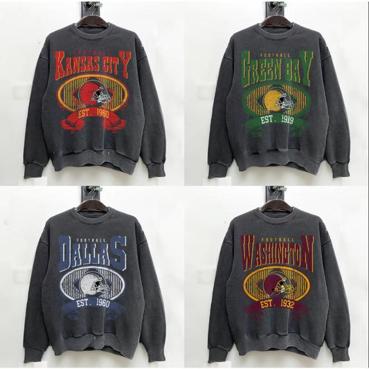 Vintage Football Dark Heather Crewneck Sweatshirt, Classic for All Teams, Gift for Everyone, Gift for Fan