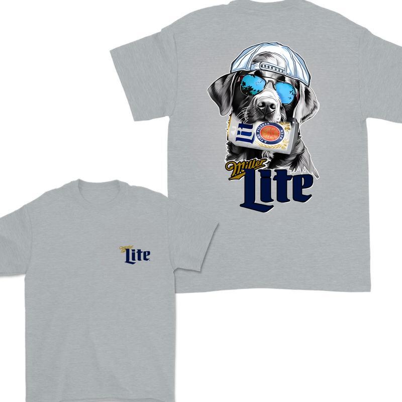 Miller Lite Black Labrador Hunting Dog 2 Sided T-Shirt, Miller Lite T-Shirt Full Color For Men and Women, Unisex Outdoors Funny Beer Printed T-shirt