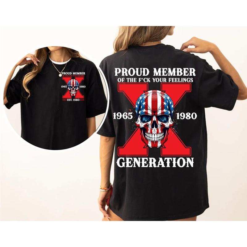 Custom Year Est.1980 Red Skull Proud Member Generation X 2 Side Shirt, GenX T-shirt, Skull GenX Shirt, Skull Shirt