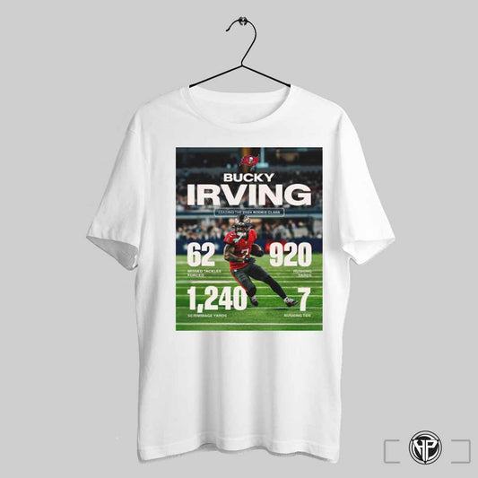 Poster Bucky Irving Leading The 2024 Rookie Class 62 Missed Tackles Forced Tampa Bay Buccaneers Nfl T Shirt Trendy Sweatshirt