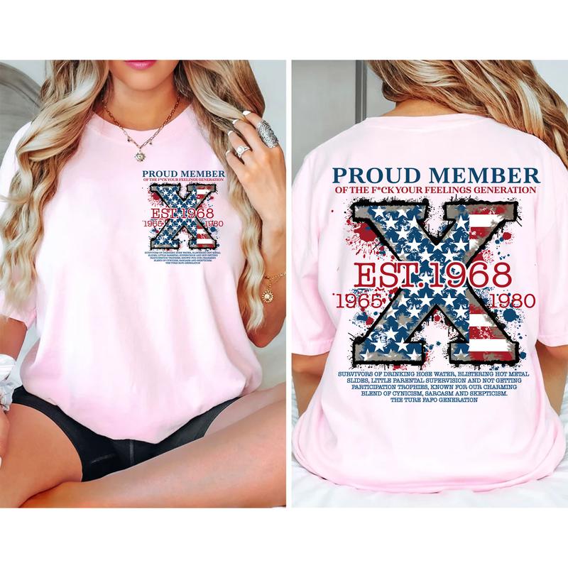 Custom Est.Year Flag FAFO Gen X 2 Side T-shirt, Gen X Shirt, Raised On Hose Water Neglect FAFO Generation 1965-1980 Shirt