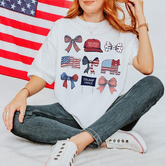 Trump Coquette Bow T-Shirt, Republican Tee, Trump MAGA TShirt, Gift, 100% Cotton, Crew Neck, Slight Stretch, Breathable & Wear-Resistant, All-Season S