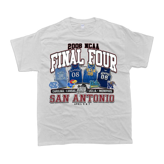 Vintage 2008 NCAA Final Four San Antonio Tee, Carolina Kansas UCLA Memphis T-shirt football bow Classic Cotton Menswear Top