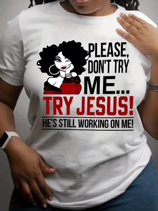 Women's Cartoon Figure & Letter Print Round Neck Tee, Graphic Tees, Fashion Casual Crew Neck Short Sleeve T-Shirt for Daily Holiday Vacation Outdoor W