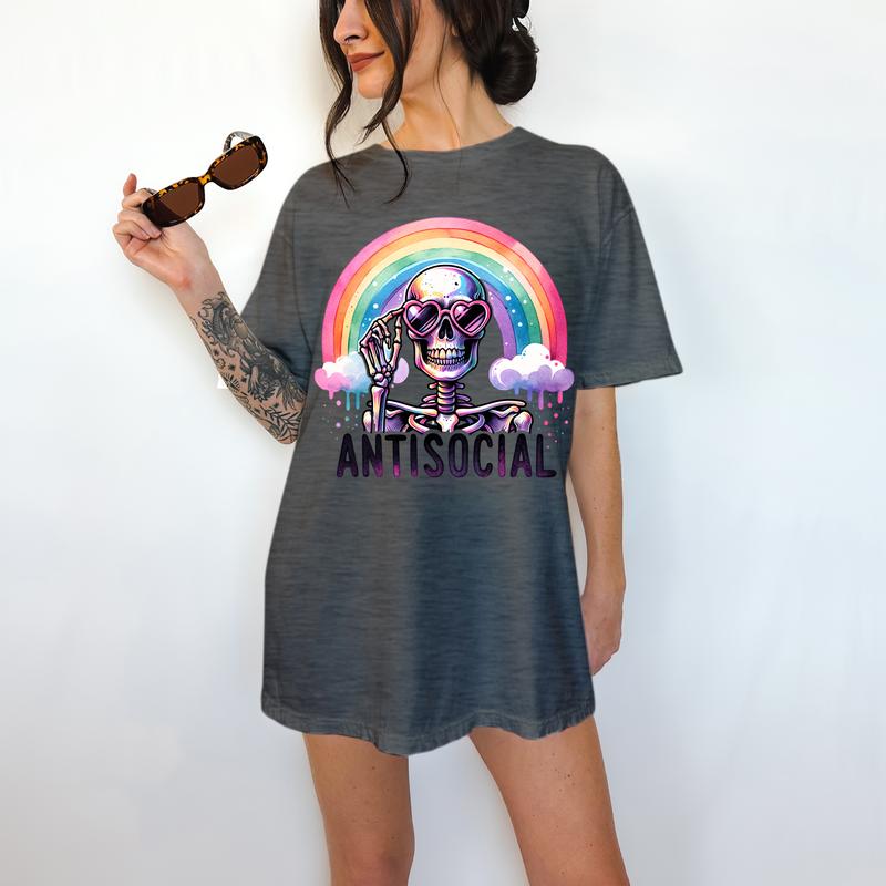 Anti-Social Skeleton- T-Shirt, Mental Health Tee, Cute Graphic, Funny Apparel