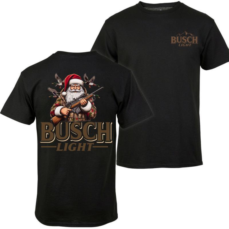 Busch Light, Christmas Santa Claus Hunting 2 Sided T-shirt , Perfect for Outdoorsmen and Waterfowl Hunter, Unisex for Men and For Women
