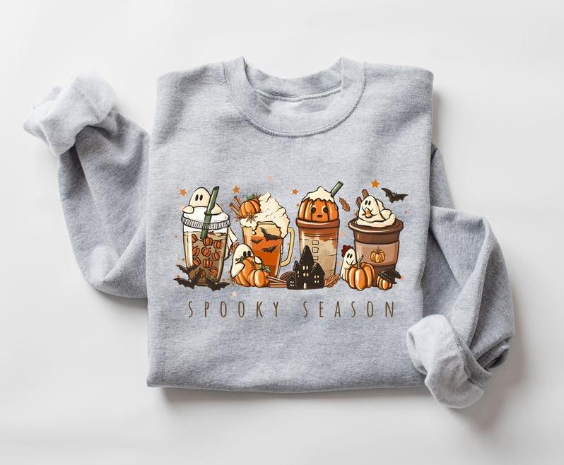 Spooky Season Sweatshirt - Shirt - Hoodie, Fall Coffee Sweatshirt, Halloween Coffee Sweatshirt, Cute Fall Sweater, Pumpkin Spice Shirt, Iced Coffee Lo
