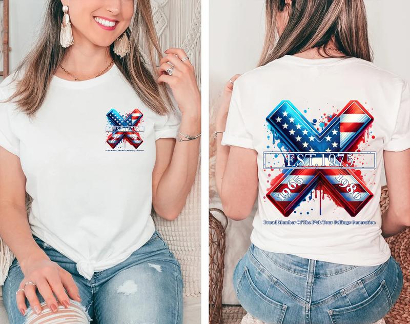 Custom Year Gen X 2 Side T-shirt 1965-1980 Flag X Proud Member Shirt