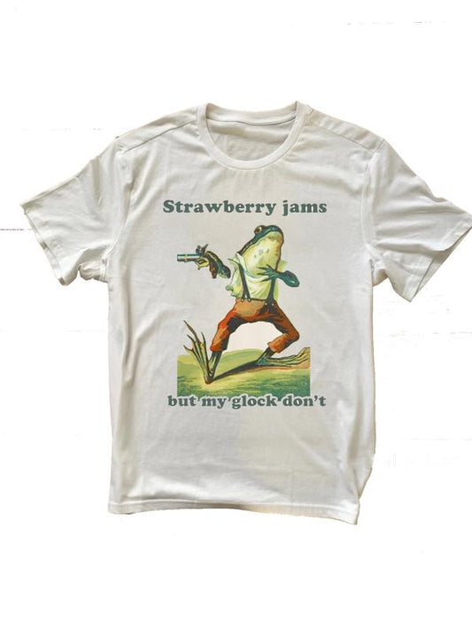Strawberry Jams But My Glock Don't Shirt Funny T-shirt Meme Unisex Men Women Cotton Crew Neck Size S-3XL Casual Classic