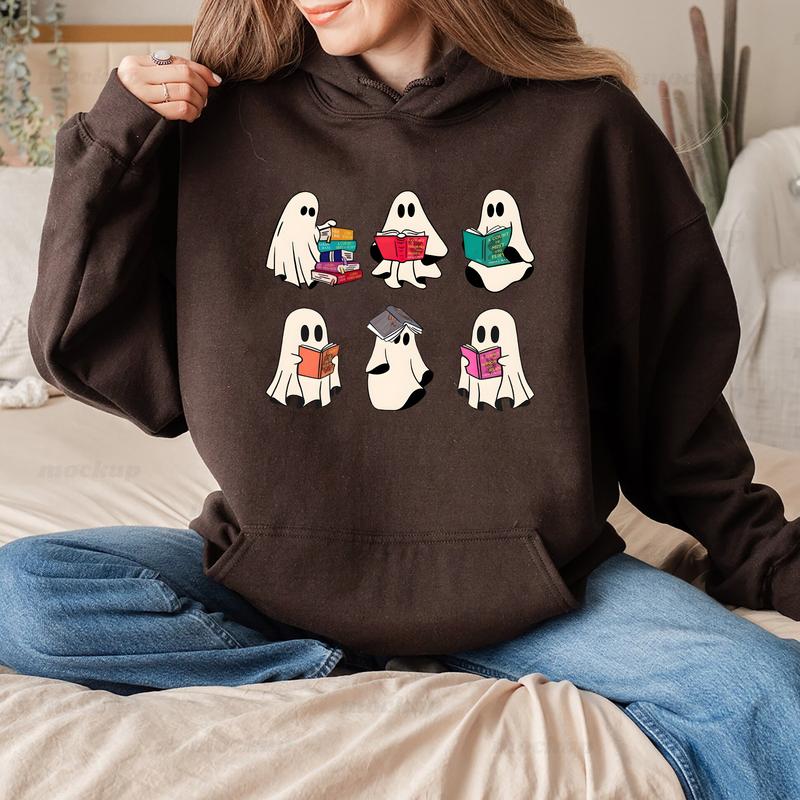 Halloween Bookish Ghost Crewneck Sweatshirt Hoodie Tshirt, Halloween 2024 Gifts