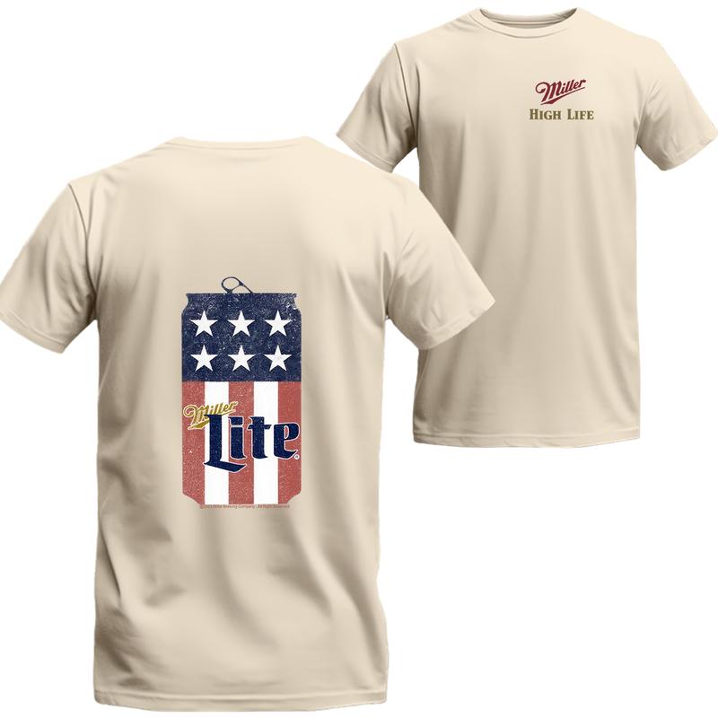 Miller High Life Patriotic American Flag Can 2-sides T-shirt, Miller Unisex Shirt, Beer Shirt, Menswear Top, Streetwear, Drinking Shirt