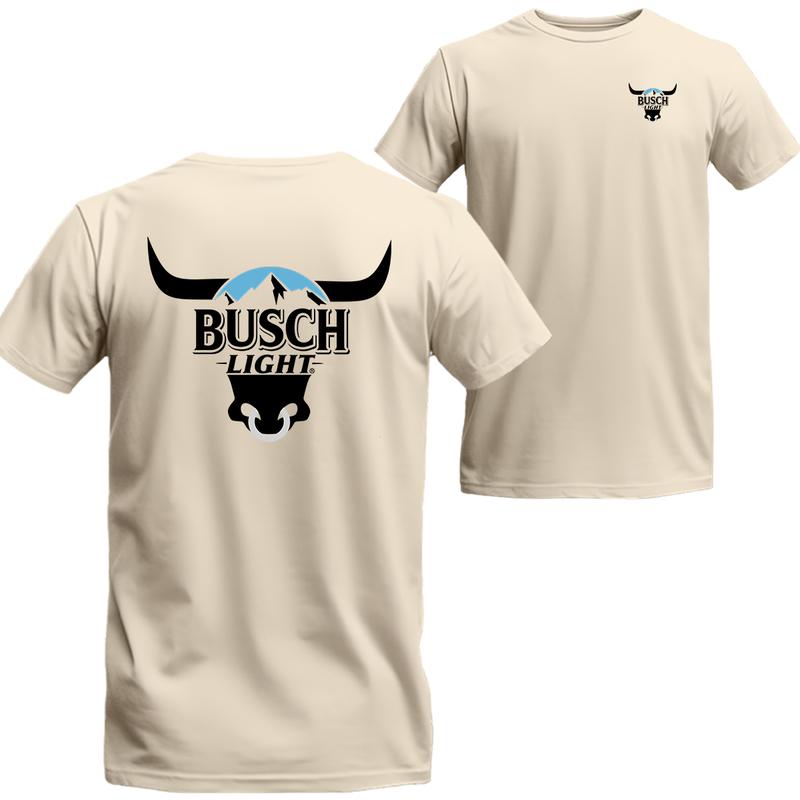 Busch Rodeo Bull Horns Shirt Double Sides Graphic T-shirt, Busch Short Sleeve Tee Shirt, Beer Shirt Viral, Menswear Top Underwear Streetwear