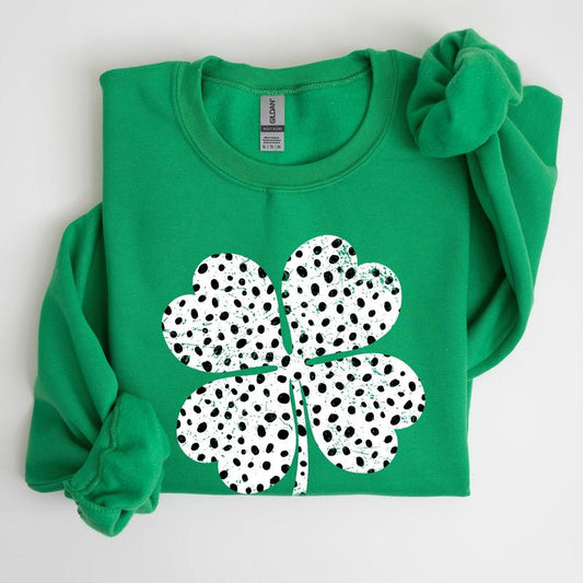 Polka Dot Vintage Shamrock, Dalmatian Print, St Patrick's Day Sweatshirt