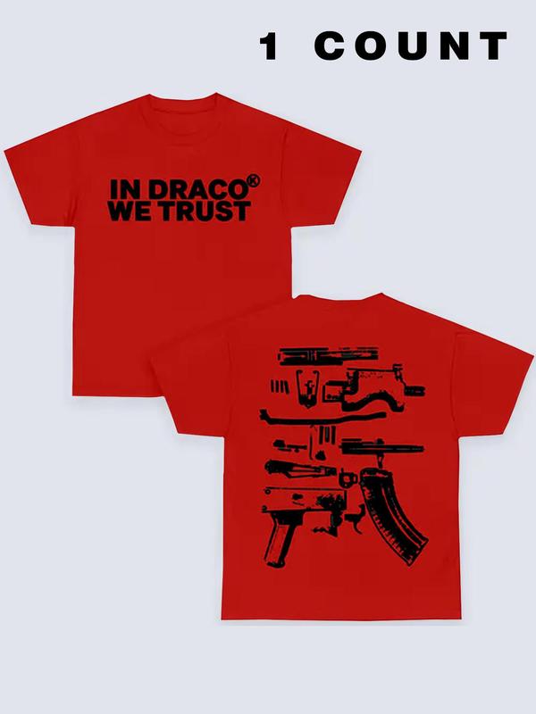 Men's Letter Graphic Print Round Neck Tee, Regular Fit Casual Drop Shoulder Short Sleeve T-shirt, Men's Summer Top for Daily Wear, Black Girl Outfits,