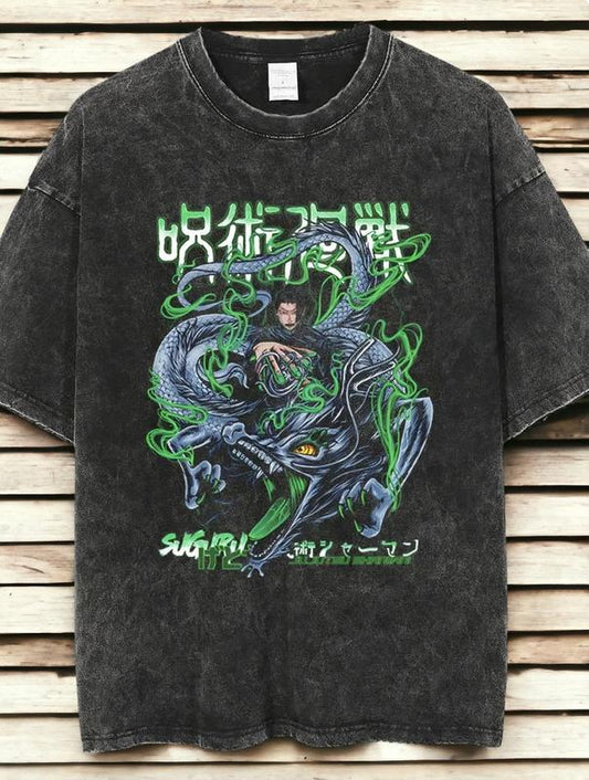 Anime Sorcerer Character Inspired Washed Vintage T Shirt Menswear Top Underwear Tshirt