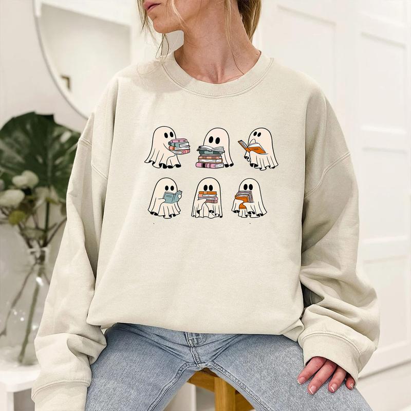 Ghost Reading Books Shirt, Bookish Halloween Shirt, Halloween Teacher Gift, Librarian Halloween Shirt, Ghost Shirt Top Womenswear