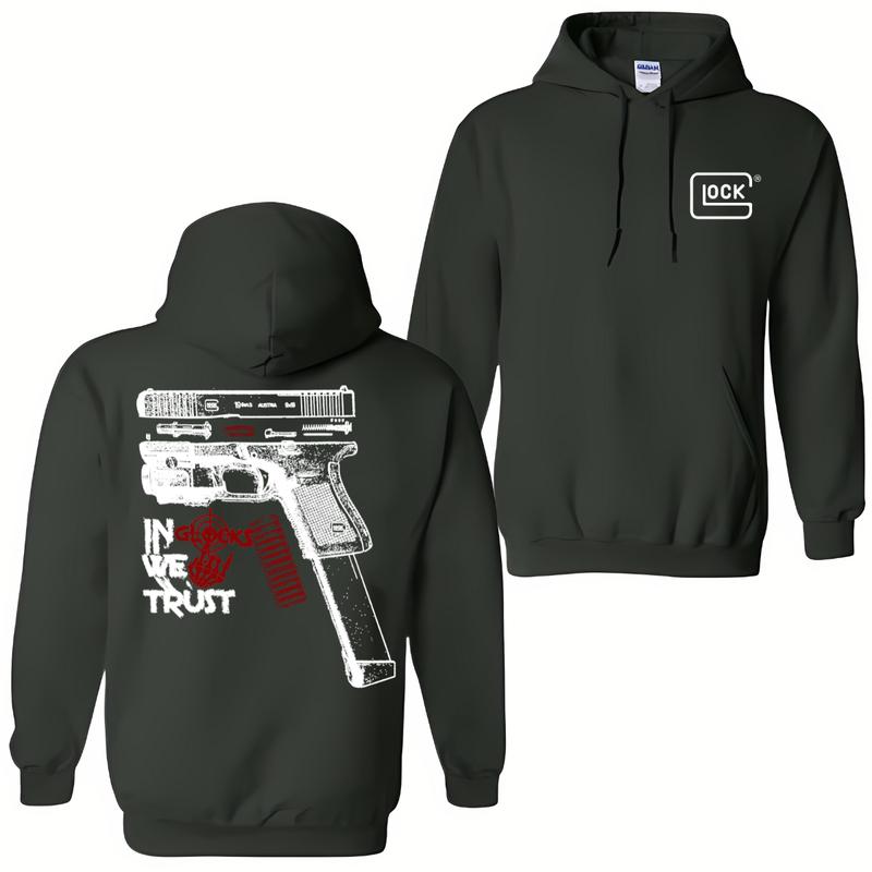 In GLock We Trust Hoodie - Glock Hoodie- Design Glock Bone Hand Double Sided - Men's & Women's Classic Fit Long Sleeve Hoodie - Menswear Casual Underw