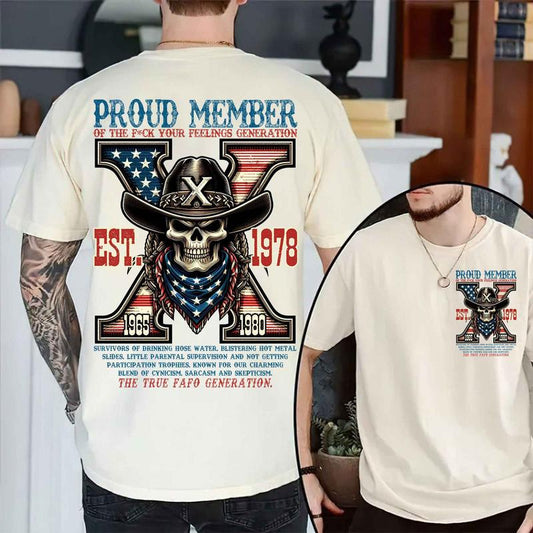 Custom Est.1966 FAFO Generation X 2 Side Shirt - GenX 1965-1980 Hoodies - Vintage Skull Flag GenX Shirt Classic Cotton