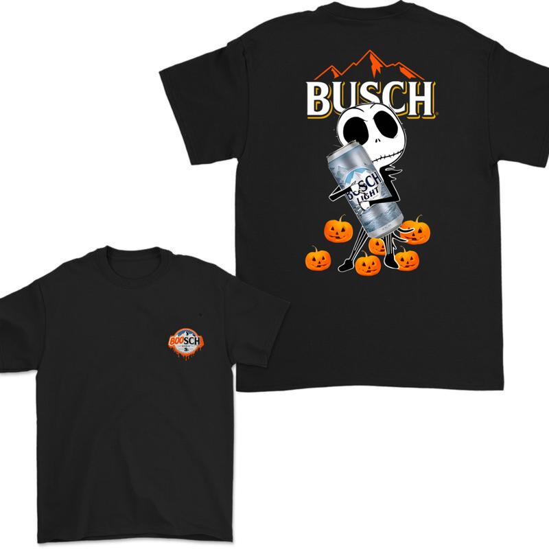 Jack Hug Busch Light Skellington Halloween 2 Sides T-shirt, Skeleton Busch Light T-shirt Full Color, Busch Light Halloween T-shirt For Men And Women