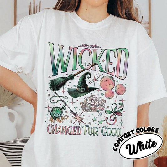Wicked Change For Good Comfort Colors T-shirt, Defy Gravity Broomstick & Magic Wand Shirt, Wizard Movie Fan Gift, Wicked Musical Fan Shirt -  Gift for